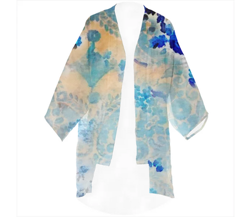 Print All Over Me, PAOM.COM, CUSTOM CLOTHING, TRACY PORTER BLU LINEN KIMONO , Linen Kimono