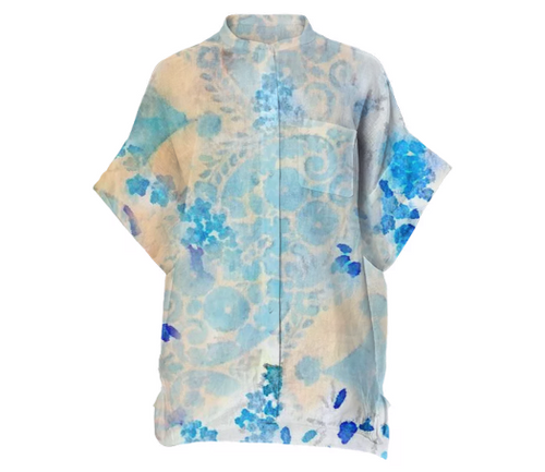 Print All Over Me, PAOM.COM, CUSTOM CLOTHING, Blu boxy linen blouse, Boxy Linen Shirt