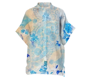 Print All Over Me, PAOM.COM, CUSTOM CLOTHING, Blu boxy linen blouse, Boxy Linen Shirt